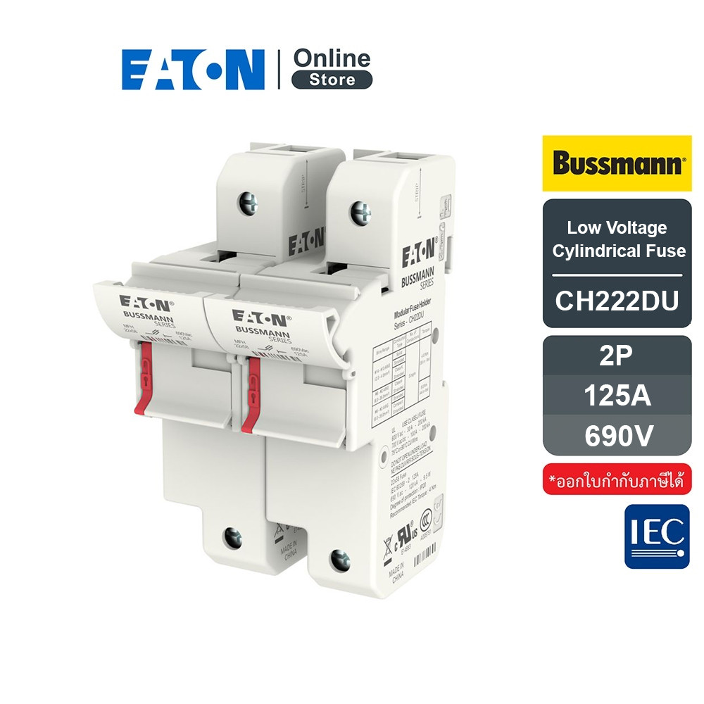EATON Bussmann Series Low Voltage Cylindrical Fuse Holder 125A AC 690V 22 x 58mm. 2P | CH222DU
