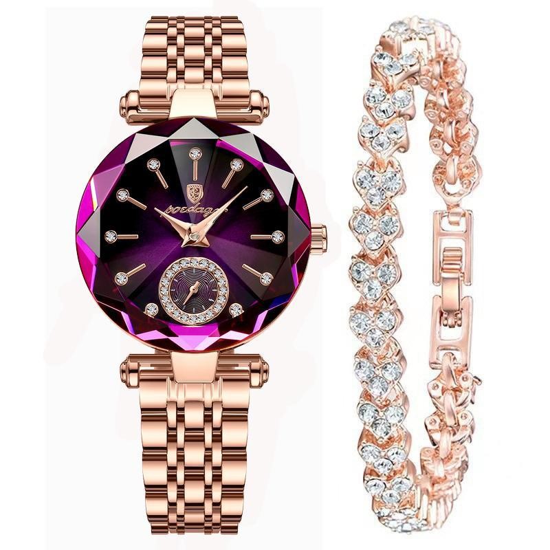 Free BraceletWomen Watch Bracelet Set Heart Of the Ocean Casual Stainless Steel Quartz Watch
