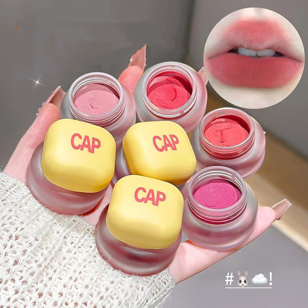 Cappuvini ลิปสติกกระป๋องสีเหลือง Blush Velvet Matte ลิปสติกติดทนนาน