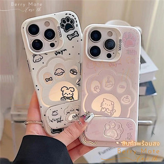 พร้อมส่ง เคสสำหรับไอโฟน12 แมวหมา อุ้งเท้า น่ารัก เคสแข็งขาตั้งกระจก For IPhone17 16 13 12 11ProMAX 14 15 XS 7/8 Plus SE2