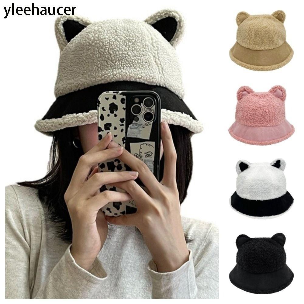 YLEEHAUCER Winter Bucket Hat, Windproof Fuzzy Faux Fur หมวกชาวประมง, น่ารักหนาอบอุ่น Soft Fuzzy Buck