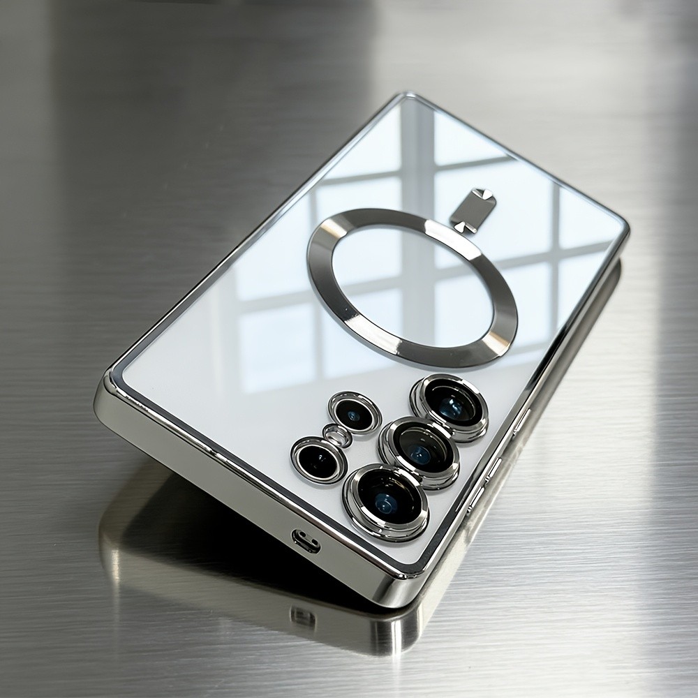 หรูหราElectroplatingโปร่งใสแม่เหล็กชาร์จไร้สายเคสโทรศัพท์เข้ากันได้กับSamsung Galaxy S26 S25 S24 S23 S22 Ultra Plus S26Ultra S25Ultraเลนส์กันกระแทกปกอ่อนเคสโทรศัพท์