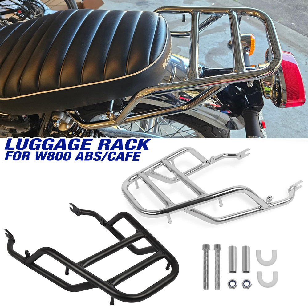Lชั้นวางสัมภาระด้านหลังพร้อมพนักพิงและราวแขวนสัมภาระสำหรับ Kawasaki W800 ABS W 800 CAFE สีดำ