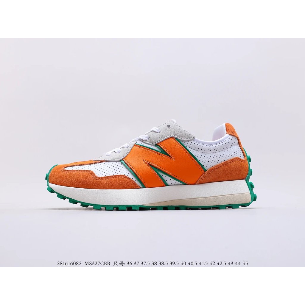 รองเท้าวิ่ง New Balance MS327 DWide สีขาวเขียวสไตล์มินIMAL ย้อนยุคและสวมใส่ง่าย