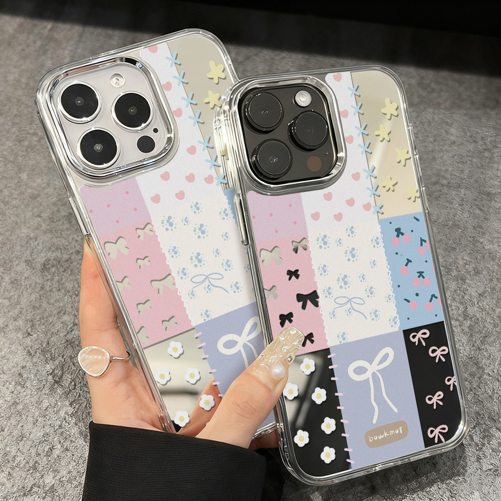 เคสมือถือ for iPhone 13 11 15 16 Pro Max Case iPhone 11 12 14 17 Pro Max 13 14 Pro 15 Pro 17 Air กระจกเงา การ์ตูนน่ารัก
