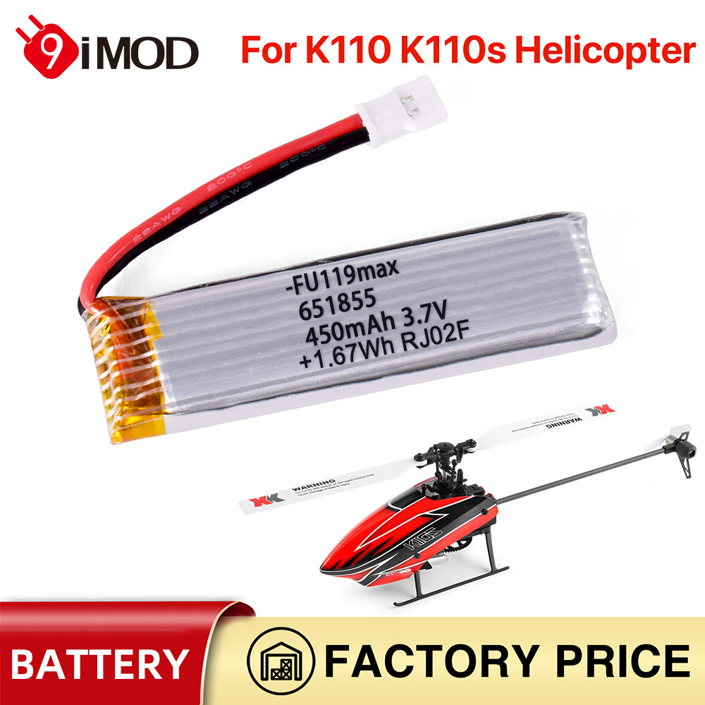 9IMOD 3.7V 450mAh 1S RC Battery with PH2.54 Plug, Compatible with XK K110 K110s V977 V930 WLtoys Hel