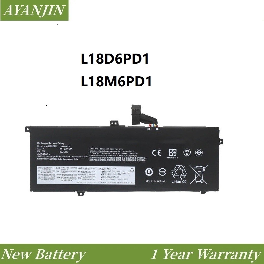 สำหรับแบตเตอรี่แล็ปท็อป Lenovo X390 X395 TP00106A L18D6PD1 L18M6PD1 ใหม่