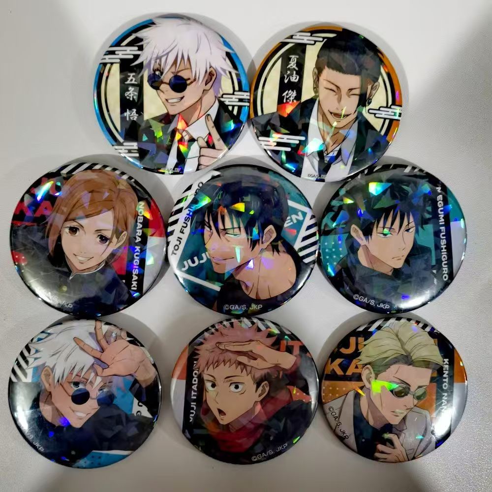 BADGE แท่งโลหะ Jujutsu Kaisen สไตล์ Rooftop Edition มีตัวละคร Satoru Gojo, Eto Suguru, Yuji Itadori และ Megumi Fushiguro