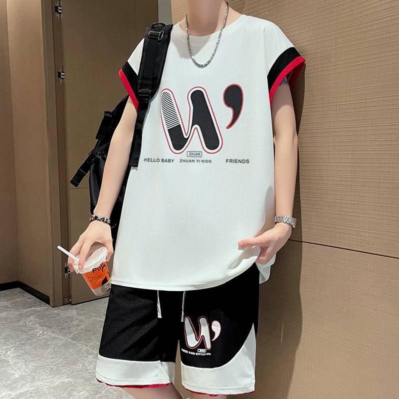 ชุดเสื้อแขนกุดเด็ก ชุดกีฬาลำลองเด็ก ผ้านิ่ม ระบายอากาศดี แห้งเร็ว สไตล์เท่ห์ๆ