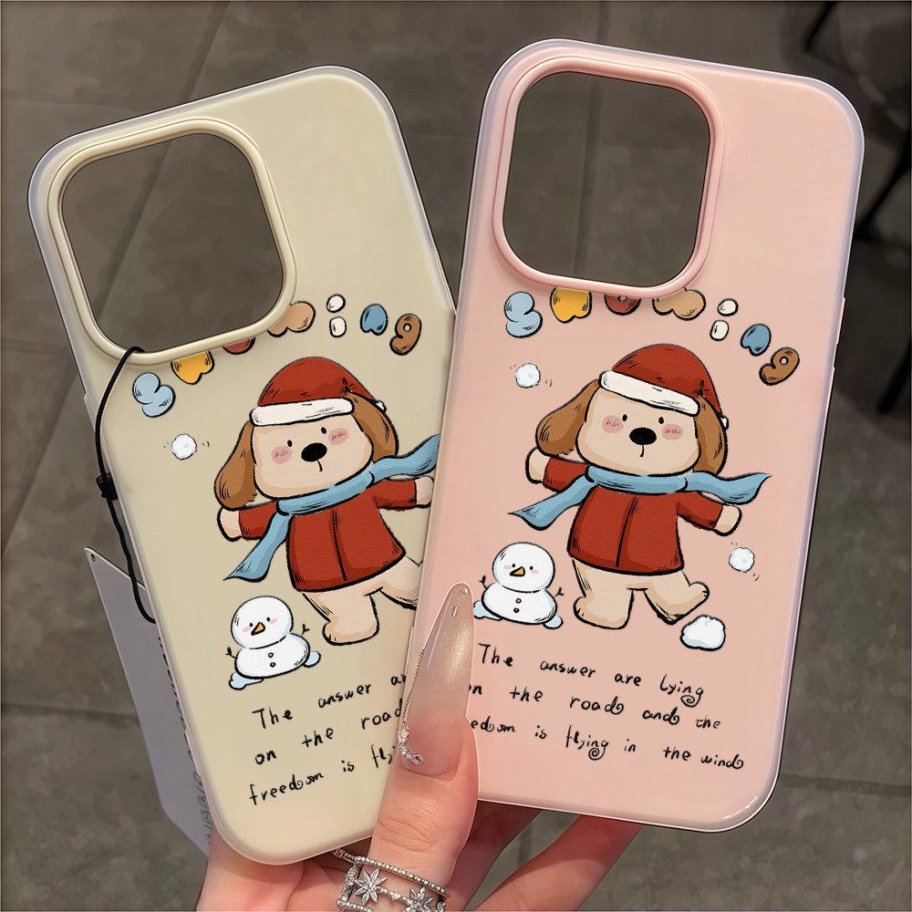 เคสลายหมาน้อยชุดแดงกับสโนว์แมน คิวท์ เคส OPPO A18 A38 A3x A3 Pro A58 A57 A77 A78 A60 A58 A78 A17 A16