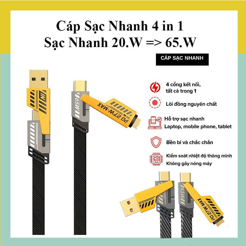 20W => 65W 4 in 1 Fast สายชาร์จสําหรับ type.e-C พร้อมพอร์ตชาร์จ 4 พอร์ตสําหรับ 7plus x xsmax 11 12 1