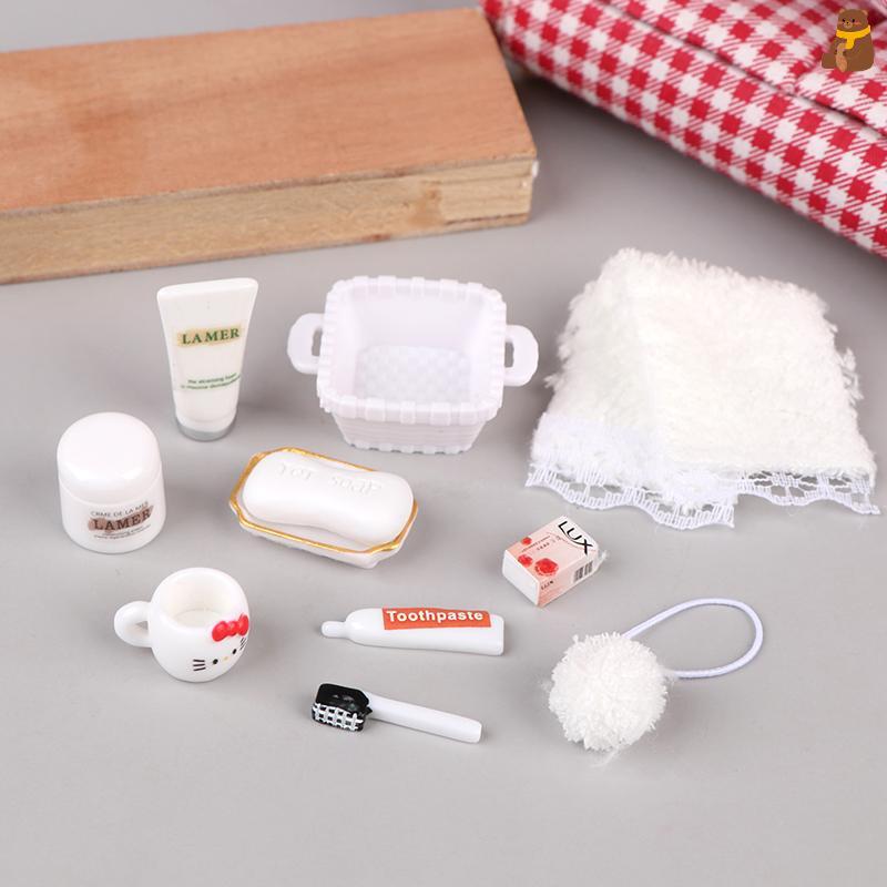 [TA] 1/12 Dollhouse Mini Simulation KT Cat Toiletries Cosmetics Kit Dollhouse Bathroom Decor Micro S