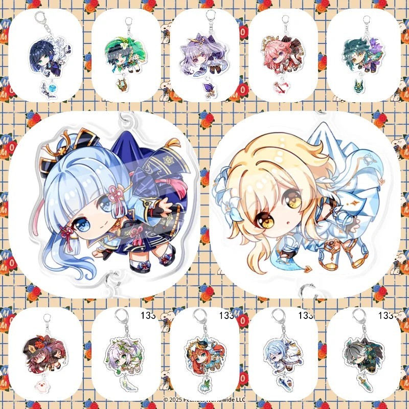 Genshin Impact Chibi miga พวงกุญแจอะคริลิคพิมพ์ 2 ด้าน Klee Lumine Venti Zhongli Xiao Ayaka Nahida ร
