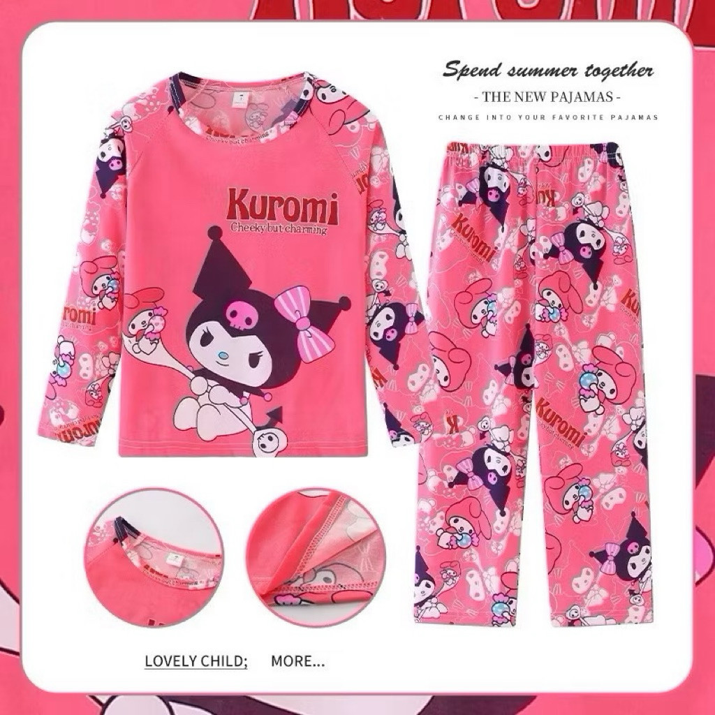 Baju Budak Perempuan Baju Kuromi เด็ก pijamas สาว pijamas ชุดนอน nightwear ชุดนอน Kuromi