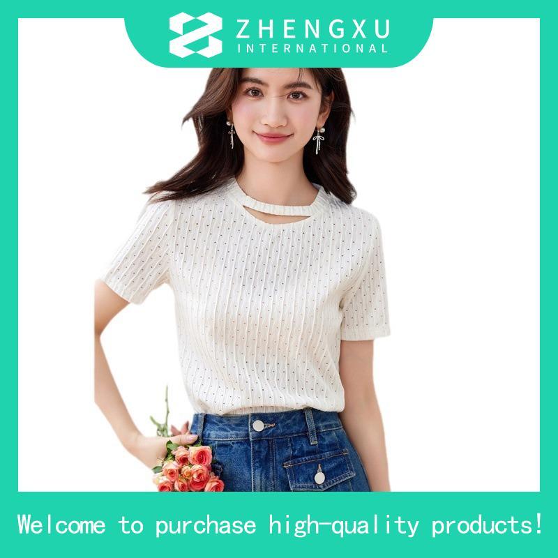 Narinari : MT6752.1 Ruff Bow Collar Blouse เสื้อคอจีบตั้ง แต่งโบว์ แขนสั้น