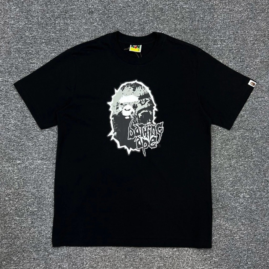 CODMen Fashions เสื้อยืด BAPE Classic Ape Head Print Black Crew Neck Short Sleeve TopKorea VW6E