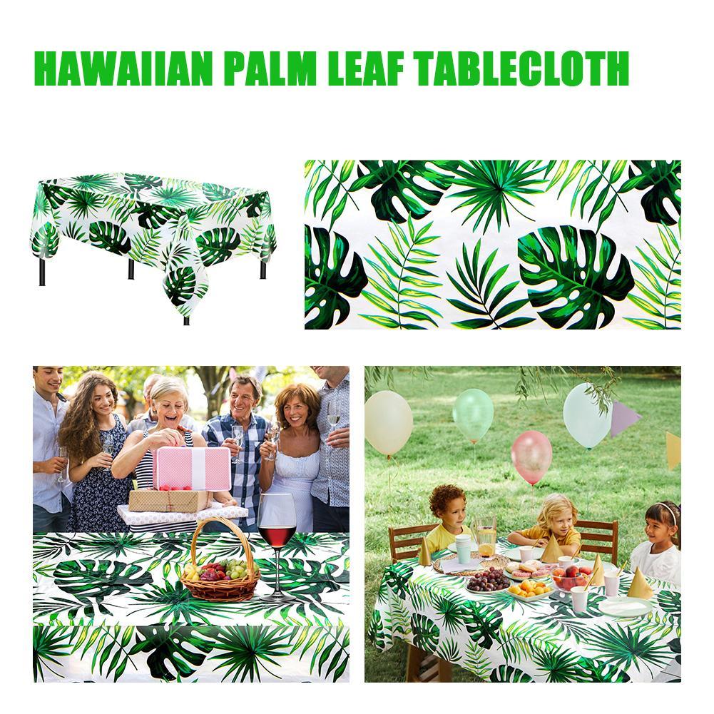 [ready Stock] Table Cloth Peva Table Cloth Hawaiian Tropical Oilproof Leaf Disposable C9c5