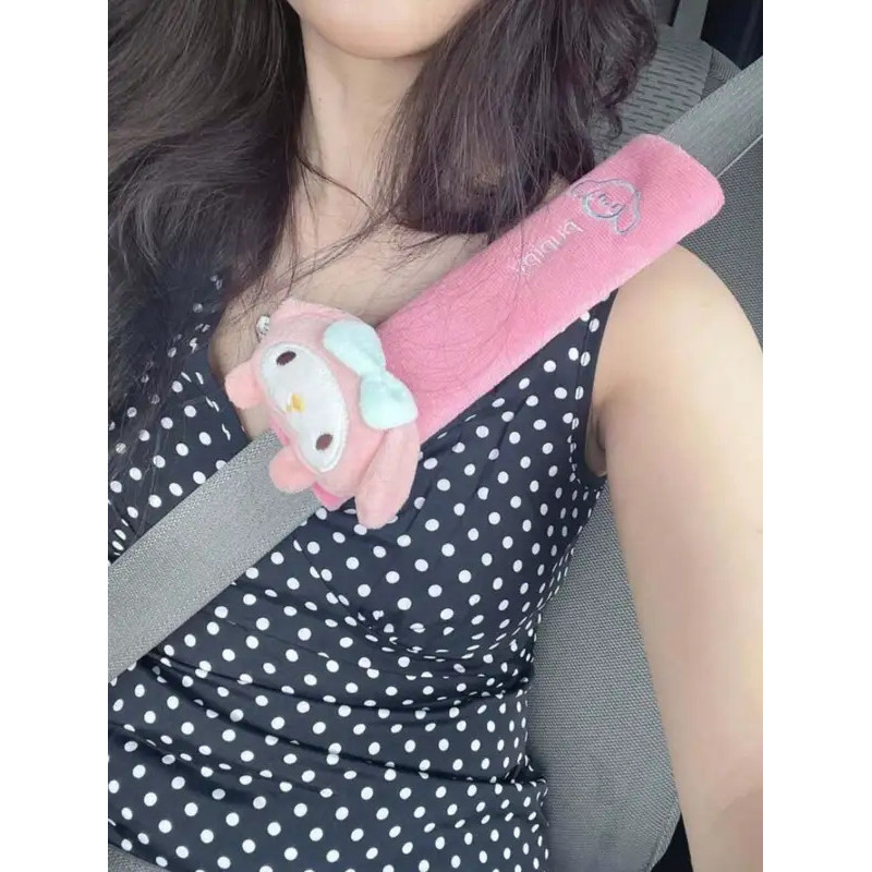 1/2 ชิ้น Sanrio Kuromi Melody เข็มขัดนิรภัยรถยนต์ไหล่ป้องกัน Cinnamoroll การ์ตูนน่ารักเข็มขัดนิรภัยรถยนต์