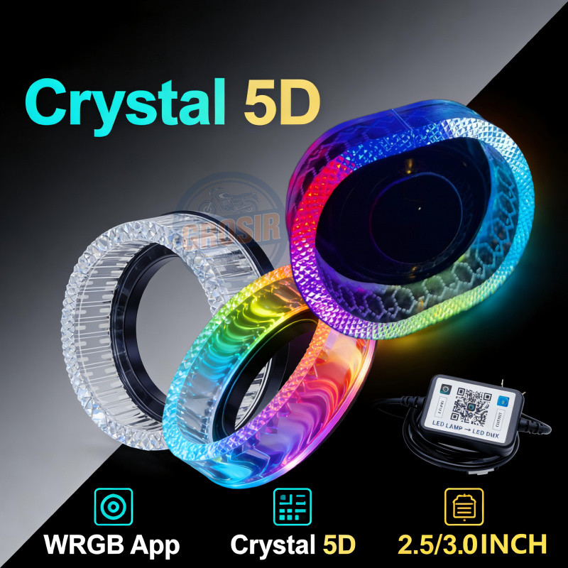 Vinyx Crystal 5D WRGB Angel Eye Shroud โปรเจคเตอร์ Bi-LED 2.5 / 3.0 นิ้วการควบคุมแอพบลูทูธ - 1 ชิ้น