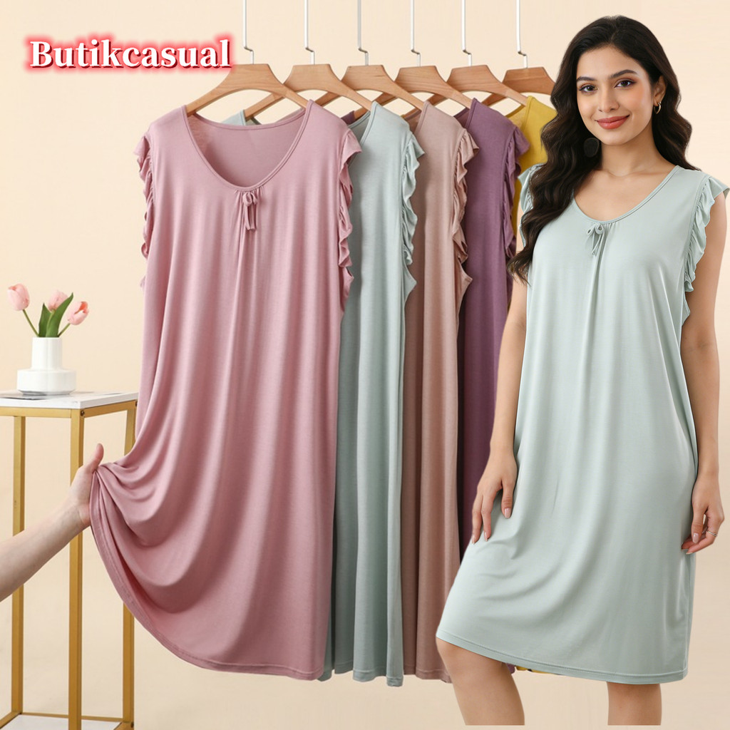 ผู้หญิง Modal V คอชุดฤดูร้อนบางลูกไม้แขนกุด nightdress plus ขนาดบ้านหลวมอเนกประสงค์ชุด L 2XL