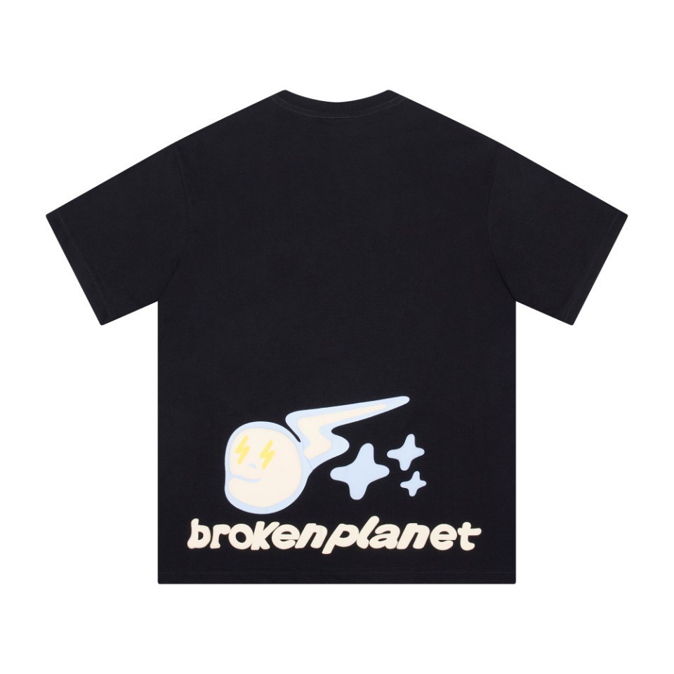 YFUC BROKEN PLANET Broken Planet Foam Couple Short Sleeve Loose Fit Unisex Versatile T Shirt