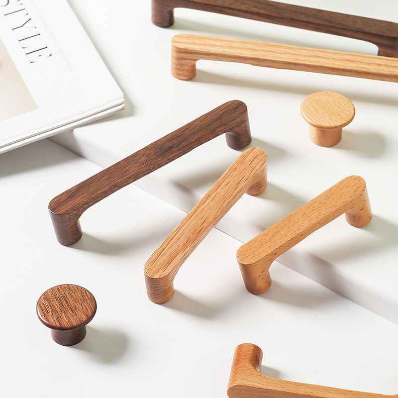 เรียบง่ายไม้เนื้อแข็งตู้เสื้อผ้ามือจับประตูตู้ครัวมือจับประตูสไตล์ญี่ปุ่นเข้าสู่ระบบลิ้นชักจับไม้โอ๊ควอลนัทเฟอร์นิเจอร์จับ