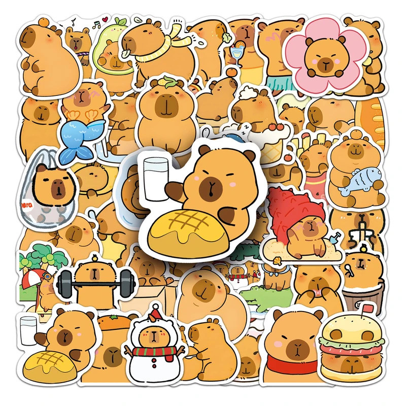 50 PCS Cute Animal Stickers Capybara Stickers Cute Animal Capybara Cartoon Stickers for Water Bottle