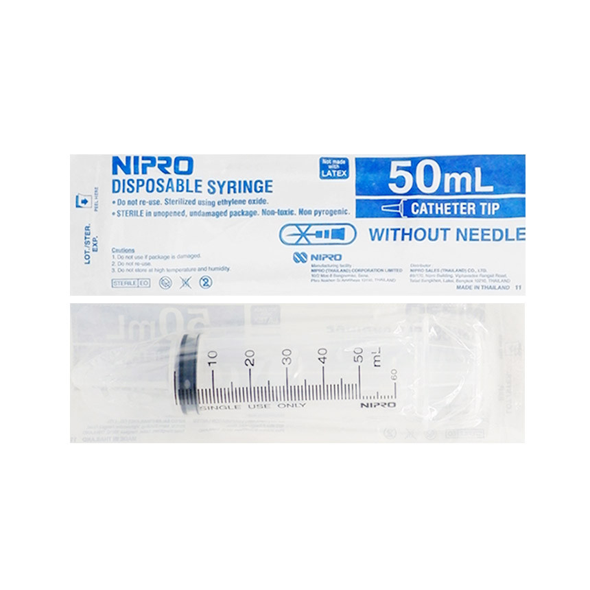 Syringe Nipro 50 ml (ธรรมดา ไม่มีเข็ม) หัวตรงกลาง กระบอก 50 ml
