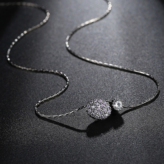 สีดําเรขาคณิตแฟชั่นสร้อยคอชั้น Simple Double รอบจี้สองวงกลมเรขาคณิตจี้เงา Cubic Zirconia Elegant สร้