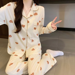 PAJAMAS HOMEWEAR ชุดนอนสองชิ้น ชุดนอนผู้หญิงขายาว ชุดนอนแขนยาวผ้านิ่ม 🌙 มีหลายไซต์ อก 32-48 นิ้ว W210