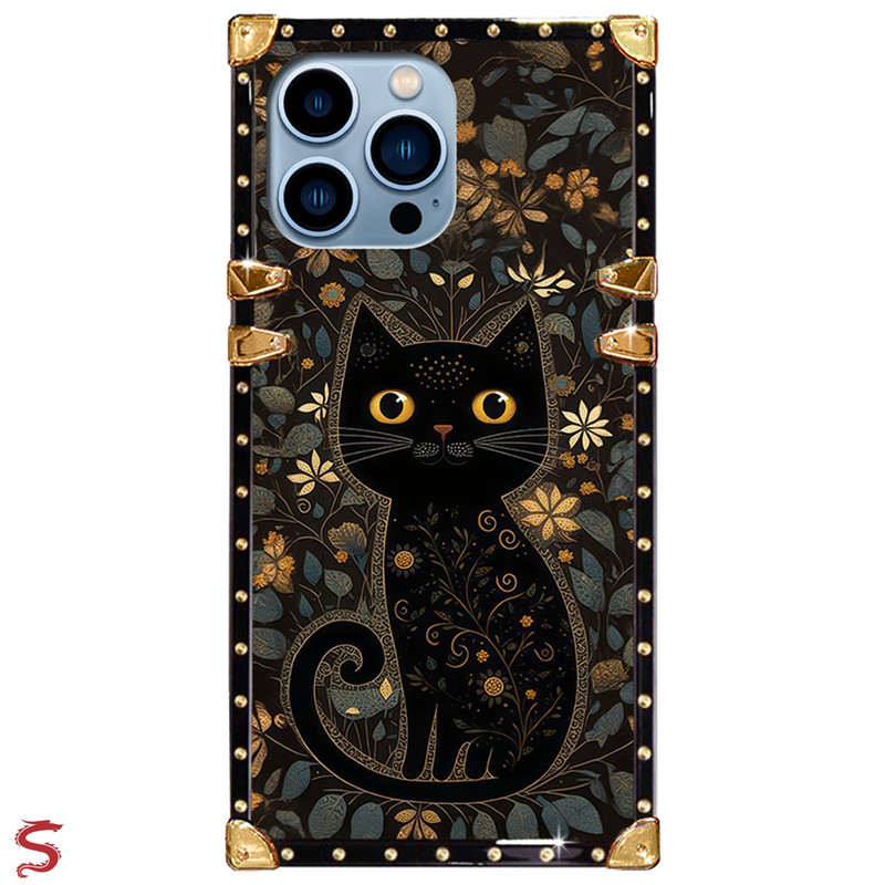 ปลอก iphone 16 Pro Max 17 Air 15 14 13 12 11 14Plus 15Plus แฟชั่นดอกไม้แมวดํารูปแบบเคสโทรศัพท์สี่เหลี่ยมฝาครอบกันกระแทก - รูปที่ 3