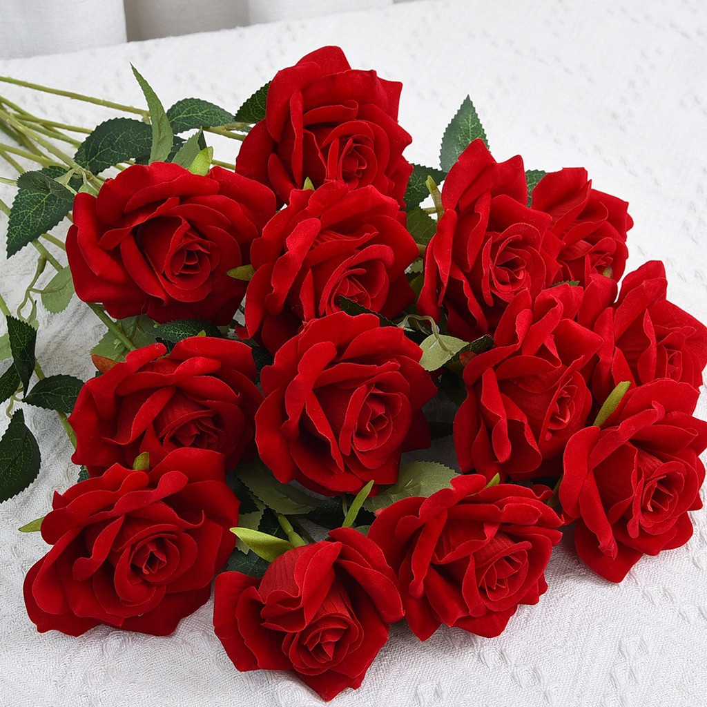 กุหลาบประดิษฐ์ ก้านยาว 51 ซม. Flowers ดอกกุหลาบผ้าไหมจำลอง สำหรับจัดช่อดอกไม้ DIY วันวาเลนไทน์ ตกแต่งบ้าน แจกัน งานฝีมือ