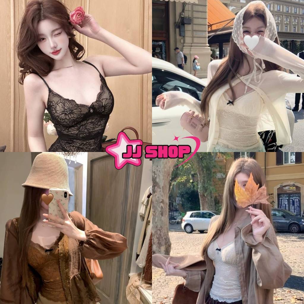 JJ Shop พร้อมส่ง เสื้อสายเดี่ยว น่ารักมากกๆเสริมฟองน้ำในดีเทลลายลุกไม้ ทรงรัดรูป “FY2904”