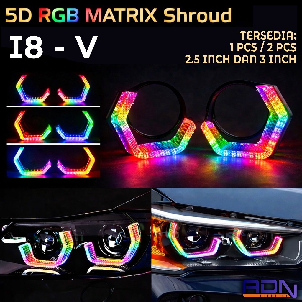 ADN I8 V แหวน Shroud บิล RGB MATRIX 5D Glory 2.5 นิ้ว 3 ในหกเหลี่ยมรุ่น PNP Bi Led สามารถเปิดสัญญาณม