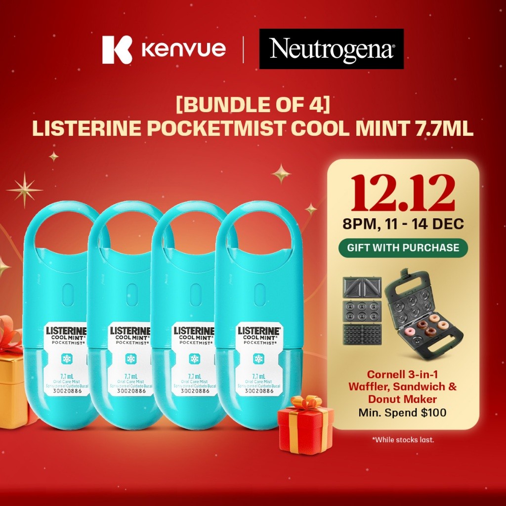 [Bundle of 4] Listerine PocketMist Cool Mint 7.7ml ฆ่าเชื้อจมูกกลิ่นปาก 99.9% For On-The-Go ness