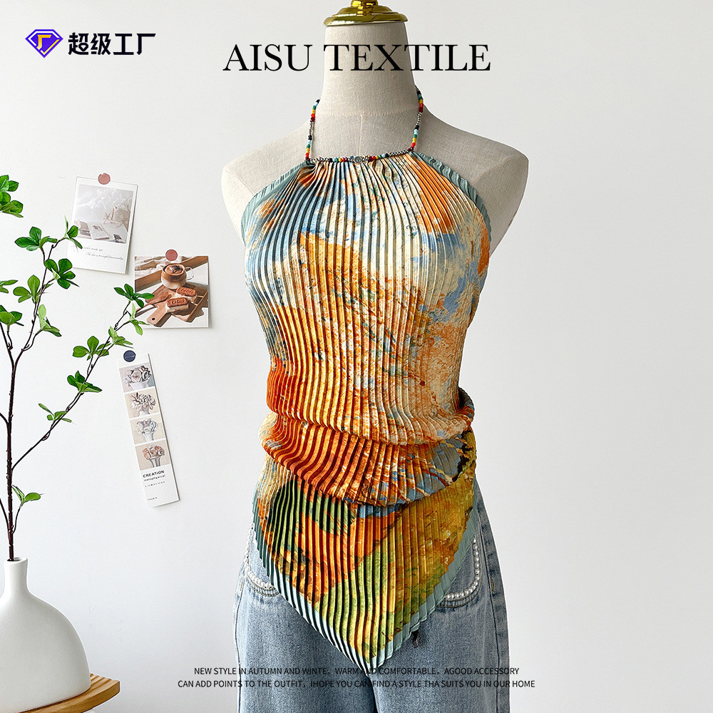 油画上衣女夏季海边度假辣妹挂脖吊带小背心短款小上衣Oil Painting Top Women's Summer Seaside Vacation Spice Neckgugooge.th202601