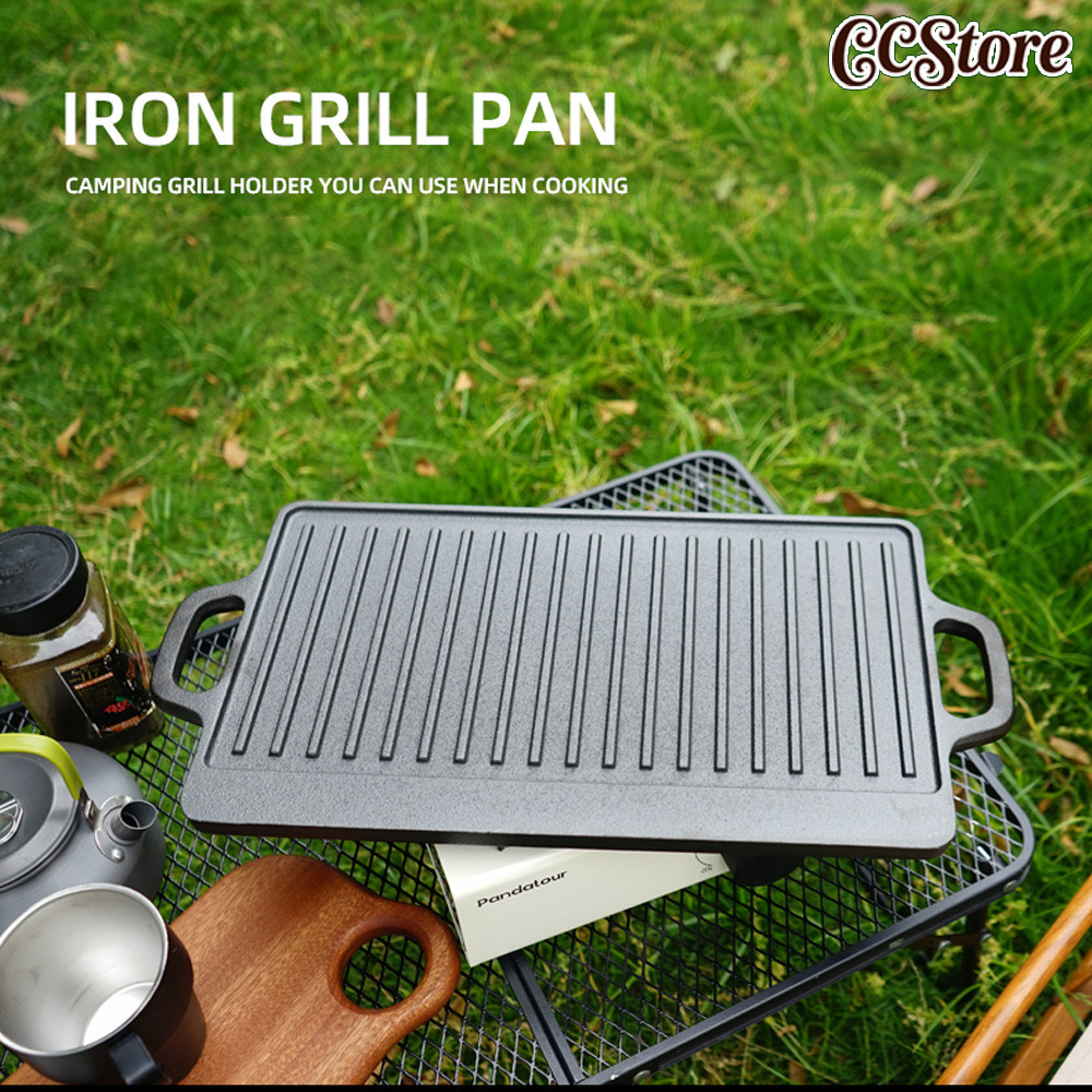 Cast Iron Griddle Plate 51*23cm กระทะย่างสี่เหลี่ยมยาว สองด้าน Reversible Cast Iron Grill/Griddle Pa