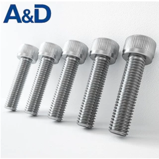 A&D M3/M4 50PCS 304 สกรูซ็อกเก็ตหกเหลี่ยมหัวทรงกระบอกสแตนเลส