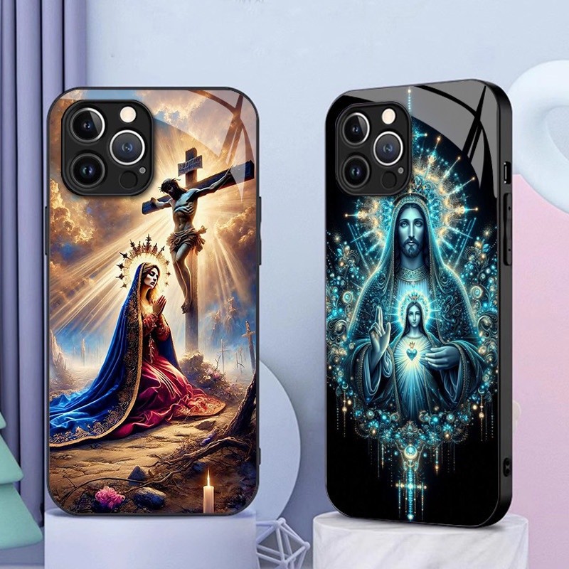 Virgin Mary และพระเยซู 02 กระจกนิรภัยเคสโทรศัพท์สําหรับ IPhone 16 15 14 13 12 11 Pro XS Max Plus Min