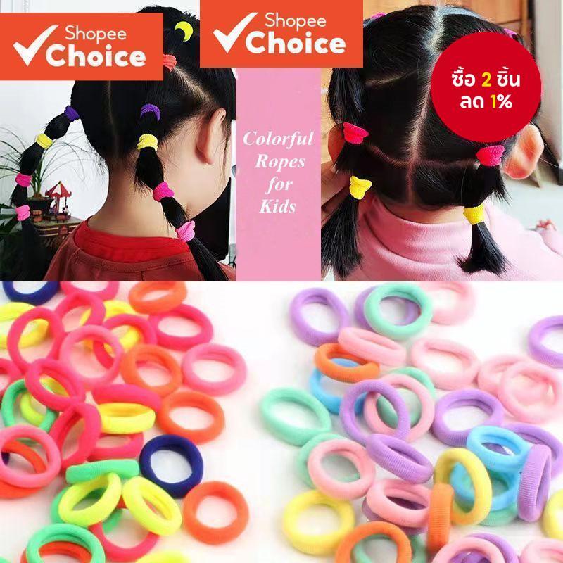 100 ชิ้น/เซ็ตที่มีสีสันเชือกผมสําหรับเด็กยืดหยุ่นสูงผูกผมนุ่ม ยางรัดผม เชือกผมสําหรับสาว