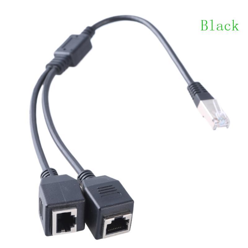 สีดําพอร์ตคู่ RJ45 LAN Ethernet Extension Splitter Adapter Ethernet Cable Extender Ethernet Splitter