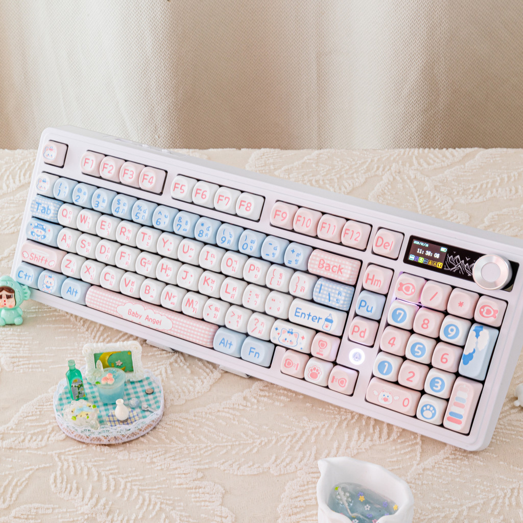 AJAZZ AK980 Tri-Mode Mechanical Keyboard 98% เค้าโครงภาษาอังกฤษ-ไทย TFT Screen & Knob RGB Hot-Swappa