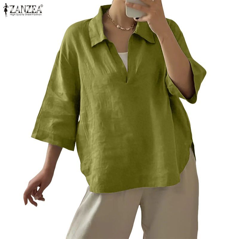 ZANZEA เสื้อลายคลุมตัวสไตล์เกาหลี ปกพับได้ แขนหลวมสำหรับผู้หญิง