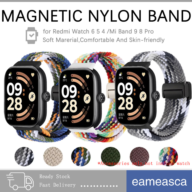 สายหนังสานไนลอนแม่เหล็ก for Redmi Watch 6 5 4 สายรัดปรับได้ สายรัดกีฬาทดแทน for Xiaomi Miband 10 9 Pro/Miband 8 Pro