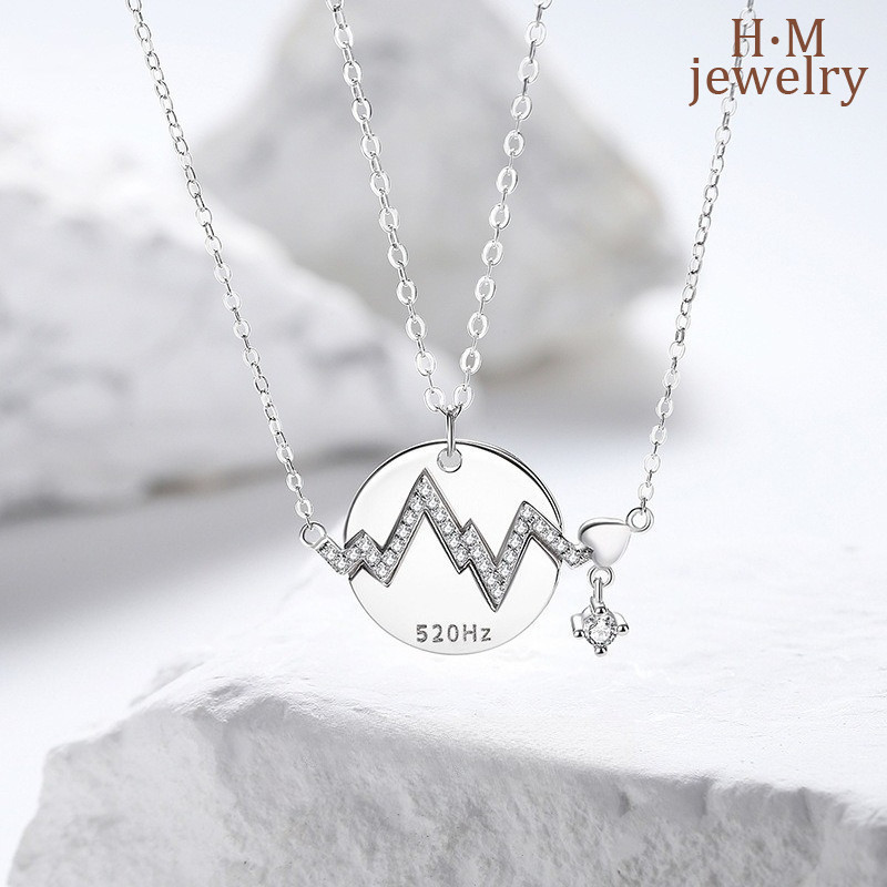 Heartbeat 52Hz สร้อยคอคู่คู่ ECG จี้ใหม่ Two-in-One Heartbeat Clavicle Chain