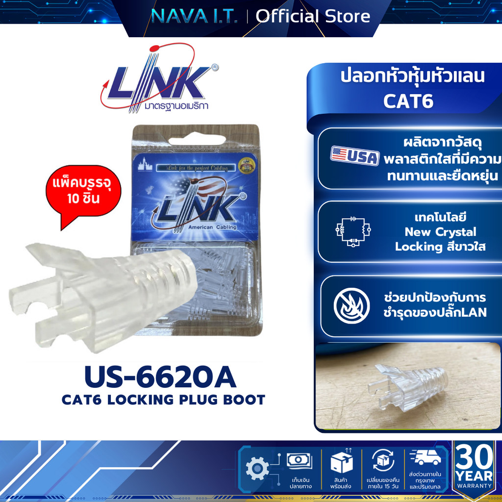 LINK US-6620A (1 แพ็ค/10 ชิ้น) CAT6 LOCKING PLUG BOOT Transparent แบบล็อคหัว CAT6 สีโปร่งใส