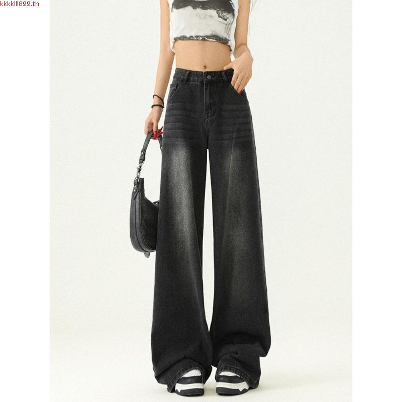 #1989 (XS-6XL) jinjeans กางเกงยีนส์ขากระบอกใหญ่ baggy jeans สีดำฟอก