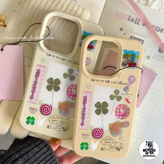 การ์ตูนโคลเวอร์โชคดี Case เคสไอโฟน For iPhone 11 17 16 15 12 13 14 15 Pro Max XR X XS Max 7 8 16 Plus เคสมือถือ สีพื้น