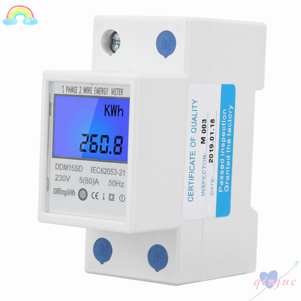 QINJUES KWh Meter, DDM15SD 5-80A Energy Meter, Precision Metering 220V/230V อิเล็กทรอนิกส์ KWh Meter