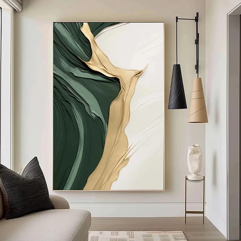 ทองสีเขียว Minimalist บทคัดย่อศิลปะผ้าใบภาพวาด 3D ขนาดใหญ่ Wall Art โปสเตอร์พิมพ์ห้องนั่งเล่นห้องนอน Porch Home Decor